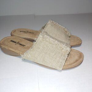 Minnetonka Frayed Fabric Canvas Upper Slip On Sandals Oatmeal  Size 8WW